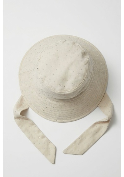 Mollycrush Kadın Bej Pırlanta Taşlı Bucket Şapka Işıltılı Bağlama Detaylı Gabardin Işıltılı Balıkçı Modeli Bej-krem