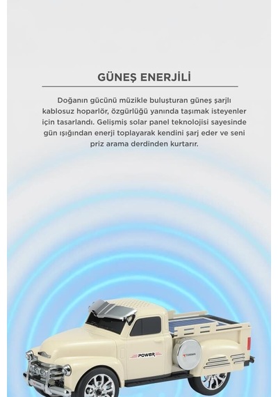 Özel Üretim Kablosuz Nostaljik Retro Bluetooth Hoparlör Pickup Araba D54 Bej