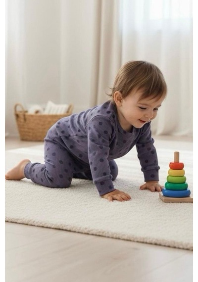 Breeze Kız Bebek Pijama Takımı Omuzdan Patlı Puantiye Desenli 4 Ay-1 Yaş, Lila Lila