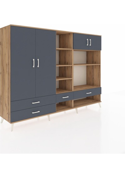 Hyperion Dolap 12 Raflı 4 Çekmeceli 4 Kapaklı 220x44x163 Çam-antr Çam-antrasit