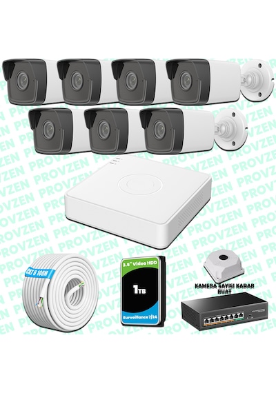 Provzen Hikvision 7 Kameralı Ip 1080p Mikrofonlu Güvenlik Kamerası Olay Anında Bildirim