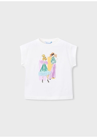 Mayoral Kız Çocuk Desenli T-shirt Krem - 03005