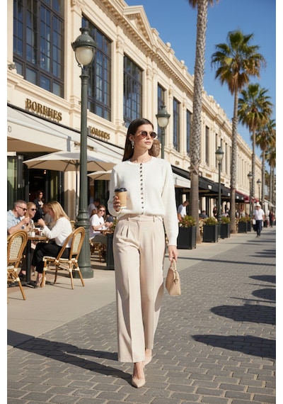 Lela Premium Comfort Fit Yuvarlak Yaka Crop Triko Bayan Hırka 680Hi00164 Ekru