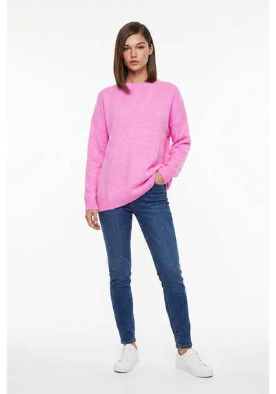 CEMO Bisiklet Yaka Oversize Triko Kazak 26k-tk251069118-pbm-std Pembe