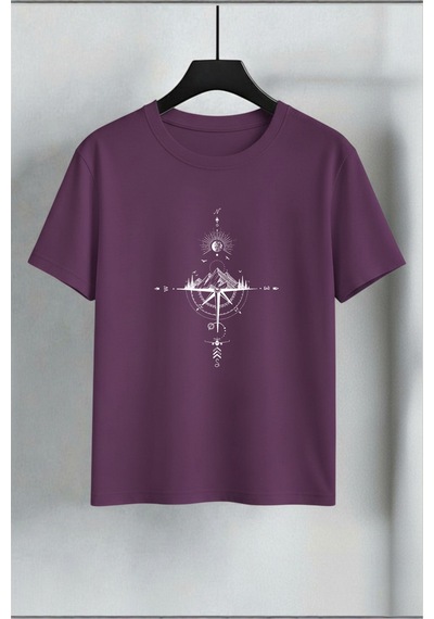 Uyguntarz Unisex Pusula Baskılı Tasarım Tshirt Mor