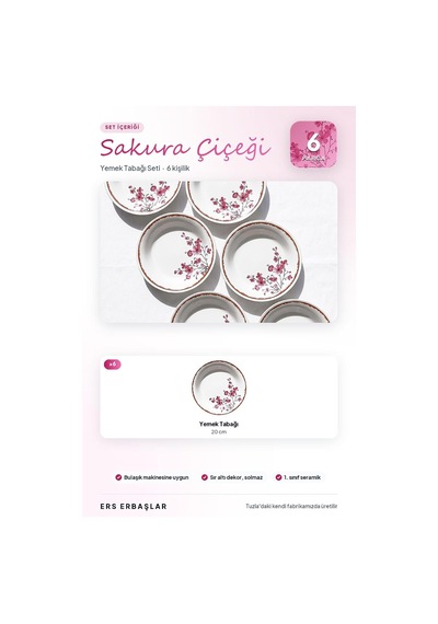 Tr Lüx Sakura Desen Seramik 6 Kişilik Yemek Seti 20 Cm Genel