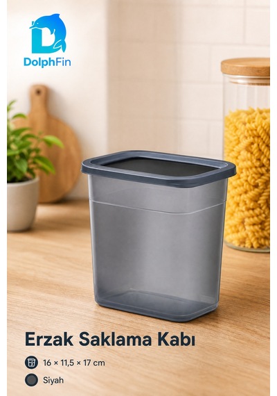 Dikdörtgen Erzak Saklama Kabı Siyah 2000 Ml 16 11,5 17 Cm