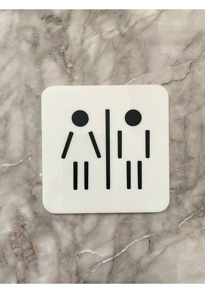 Parlak Beyaz Minimal Wc Yönlendirme Levhası Bay Ve Kendinden Yapışkanlı 10x10 Cm