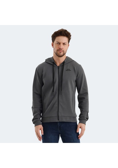 Slazenger VENDA Erkek Fermuarlı Kapüşonlu Cepli Koyu Gri Sweatshirt