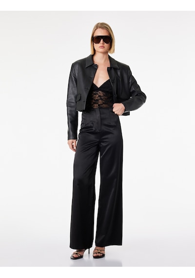 Koton Slim Fit Yüksek Bel Geniş Paça Saten Pantolon Siyah 6sak40311uw Siyah