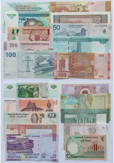 Farklı Ülkeler Kağıt Para Seti Çil 20 Farklı Para 20 Farklı Ülke Çil Unc Koleksiyon Para
