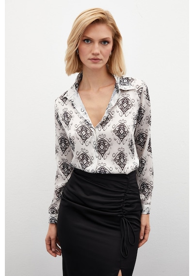 Sateen Desenli Düz Gömlek - Siyah-134814 Siyah