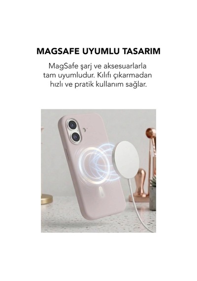 Apple İphone 16 Uyumlu Magsafe Lansman Silikon Kılıf Pudra