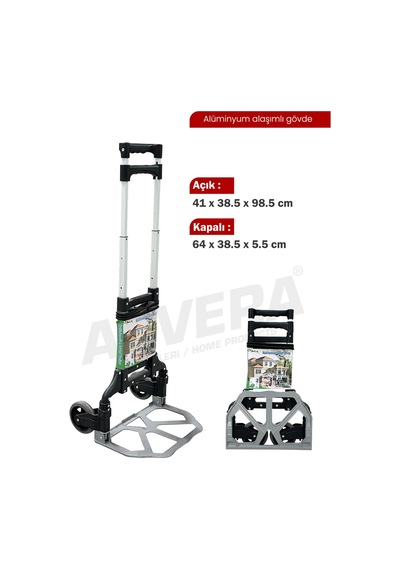 Asvera Eko Metal Koli Arabası 100 Kg Taşıma Kapasiteli Paket Arabası