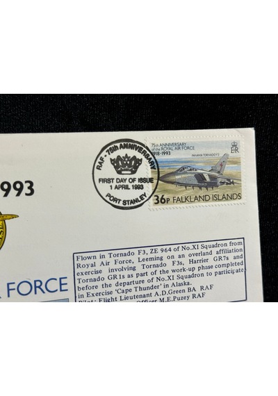 Falkland İslands İngiltere Kraliyet Hava Kuvvetleri 75. Yıldönümü İlk Gün Zarfı 19993 75th Ann. Of The Royal Air Force Fdc Islak İmzalı Limited