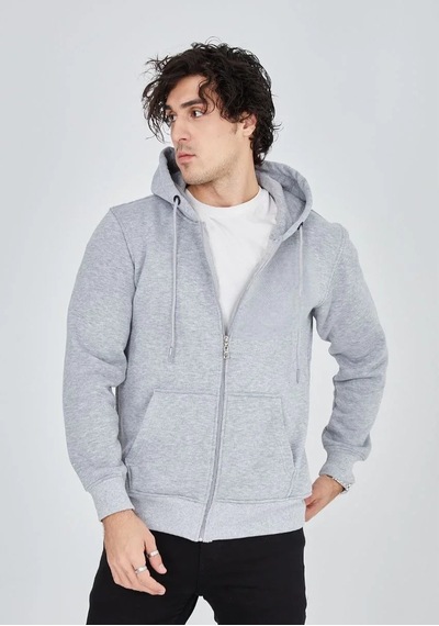 Luz&pos Erkek Tam Fermuarlı Kapşonlu Sweatshirt - Gri Gri