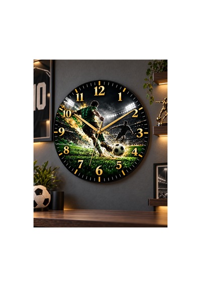 Futbol Temalı Duvar Saati 45 Cm Futbolcu Futbol Sahası Spor Kulübü Uv Baskı Sessiz Akar Mekanizma 946