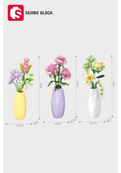 Crystal Rose Vazolu Dekoratif Güller 261 Parça Yapı Blokları ile Uyumlu 611066