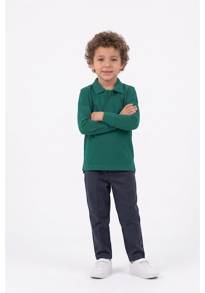 Nacar Store Unisex Çocuk Uzun Kollu Polo Yaka Lakost Okul Tişörtü Zümrüt Yeşil