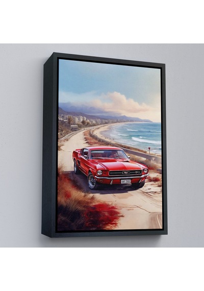 Ahşap Çerçeveli Sahil Kebuyologknvındaki Kırmızı Mustang Tablo-7770