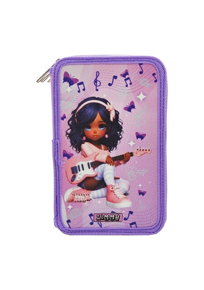 Xl Jumbo Model Gitarlı Kız Müzik Kalem Kutusu Organizer Kalemkutu 3 Bölmeli Kalemlik Mor Mor