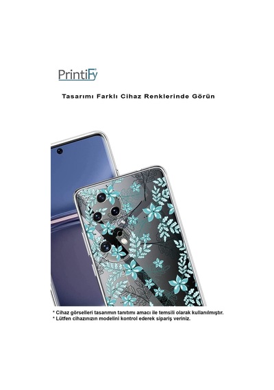 Huawei Y6 Pro 2019 Kamera Korumalı Kapak Floral Su Yeşili Tasarımlı Şeffaf Kılıf