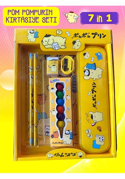 Sanrio Kuromi Cinnamoroll Pom Pom Purin Kırtasiye Seti 7 Parça Pom Pom Purin Kırtasiye Seti Sarı