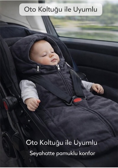 Ubeybi 4 Mevsim Bebek Arabası Ve Ana Kucağı %100 Pamuklu Tulum Footmuff 0-12 Ay - Gri