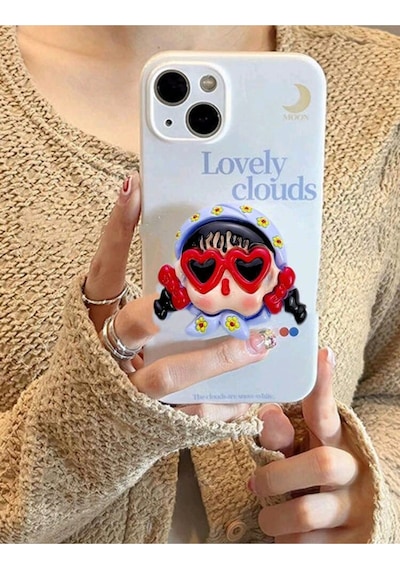 Sevimli Koca Kafa Bebek Şeklinde Telefon Standı, Kendinden Yapışkanlı Telefon Tutucu Mavi