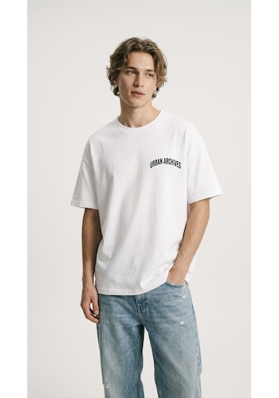 Hoxie Erkek Beyaz Urban Archives Sırt Baskılı Premium Oversize Tişört