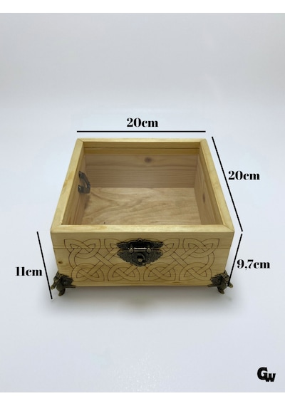 Doğal Ahşap Takı Kutusu Ahşap Saklama Kutusu Beyaz Çam Pleksi Camlı Boy:20cm En:20cm Yük:11cm