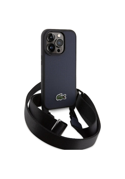 Apple Uyumlu iPhone 14 Pro Max Uyumlu Kılıf Lacoste Lisanslı Pu Pike Desen Askılı İkonik Timsah Logolu Lacivert -
