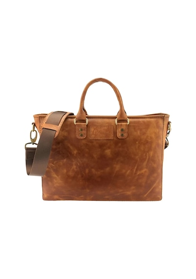 Twingold İsme Özel Günlük Kullanım El Omuz Evrak Laptop Çantası - %100 Deri - Ac09004 - Camel Camel