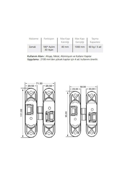 Akordiyon Menteşe Saten 110 Mm Ayarlı Sol Diğer