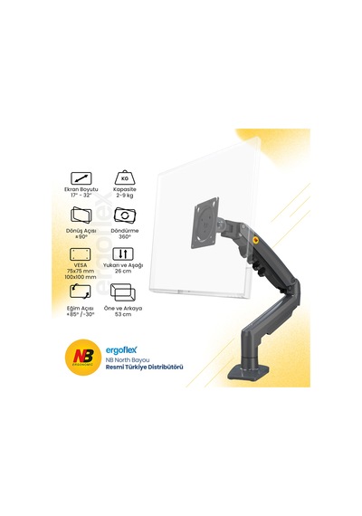 Nb Ergonomic Nb F80 17-32" Amortisörlü 2-9 Kg Monitör Standı Dark Gray