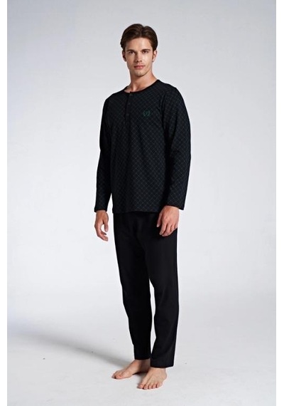 Pijadore 1750 Erkek Düğmeli Uzun Kollu Pijama Takım Siyah