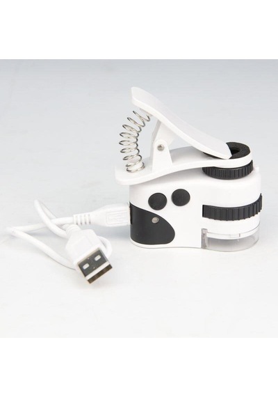 Profisher Mikroskop Büyüteç 50X Cam Lens Telefon Klipsli USB Şarjlı Led/UV