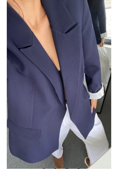 Premium Kalite Marin Astarlı Double Kumaş Blazer Ceket Lacivert Lacivert