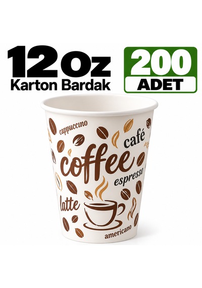 12 Oz Karton Bardak 200 Adet Tek Kullanımlık Kağıt Bardak Büyük Boy Kahve Çay İçecek Bardağı