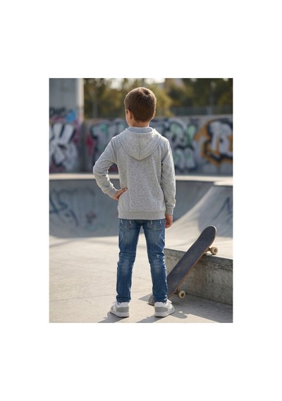 Erdem Kıds Unisex Kız Erkek Çocuk Basic 3 İplik Şardonsuz Fermuarlı Kanguru Cepli Kapüşonlu Pamuk Sweatshirt Hırka Gri-melanj Gri-melanj