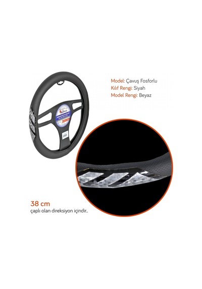 Nyf Direksiyon Kılıfı Fosforlu 38 Cm Siyah Çavuş Beyaz A-14