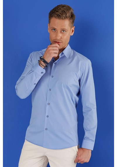 Efor Gk 683 Slim Fit Koyu Mavi Klasik Gömlek Koyu Mavi