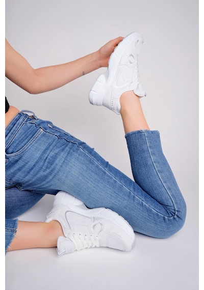 Mcdark Unisex Beyaz Günlük Snekars Spor Ayakkabı Topuk 4 Cm