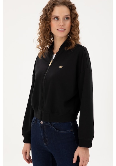 U.S. Polo Assn. Kadın Siyah Bisiklet Yaka Fermuarlı Sweatshirt 50299000-VR046