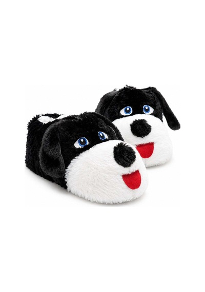 Modafocus Sevimli Köpek Figürlü Peluş Unisex Ev Pandufu - Sevgili Kombin - Siyah Siyah