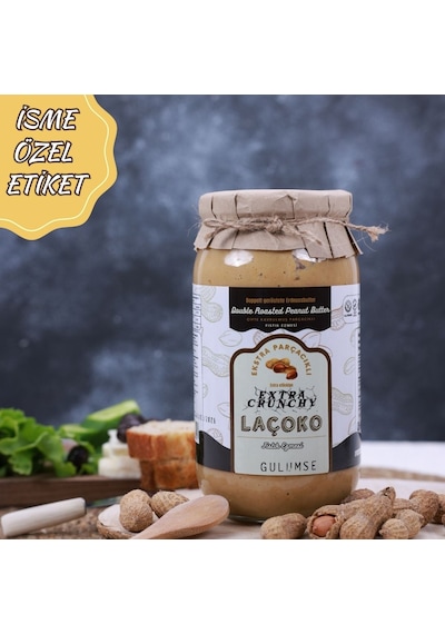 Laçoko Kişiye Özel Şekersiz Saf Katkısız Fıstık Ezmesi Glutensiz Vegan Doğal Çifte Kavrulmuş Parçacıklı Extra Crunchy Yer Fıstığı Ezmesi 1 KG