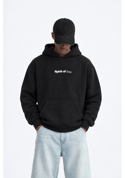 Respire Erkek Spirit Patch Detaylı Oversize Hoodie Siyah