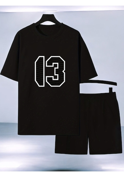 Uyguntarz Unisex 13 Baskılı Tasarım Şort Takım Siyah