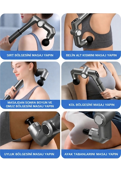 Auhma Amg39 Ayarlanabilir Açılı Şarjlı Masaj Aleti - Bel, Boyun, Omuz Ve Bacak 4 Farklı Başlık Gri