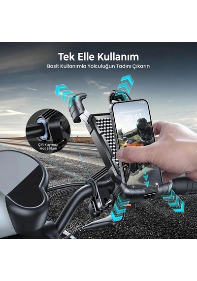 360 Derece Ayarlanabilen Gidon Bağlantılı Bisiklet Motosiklet İçin Abs 4-7.8 İnç Telefon Tutucu 1 Adet